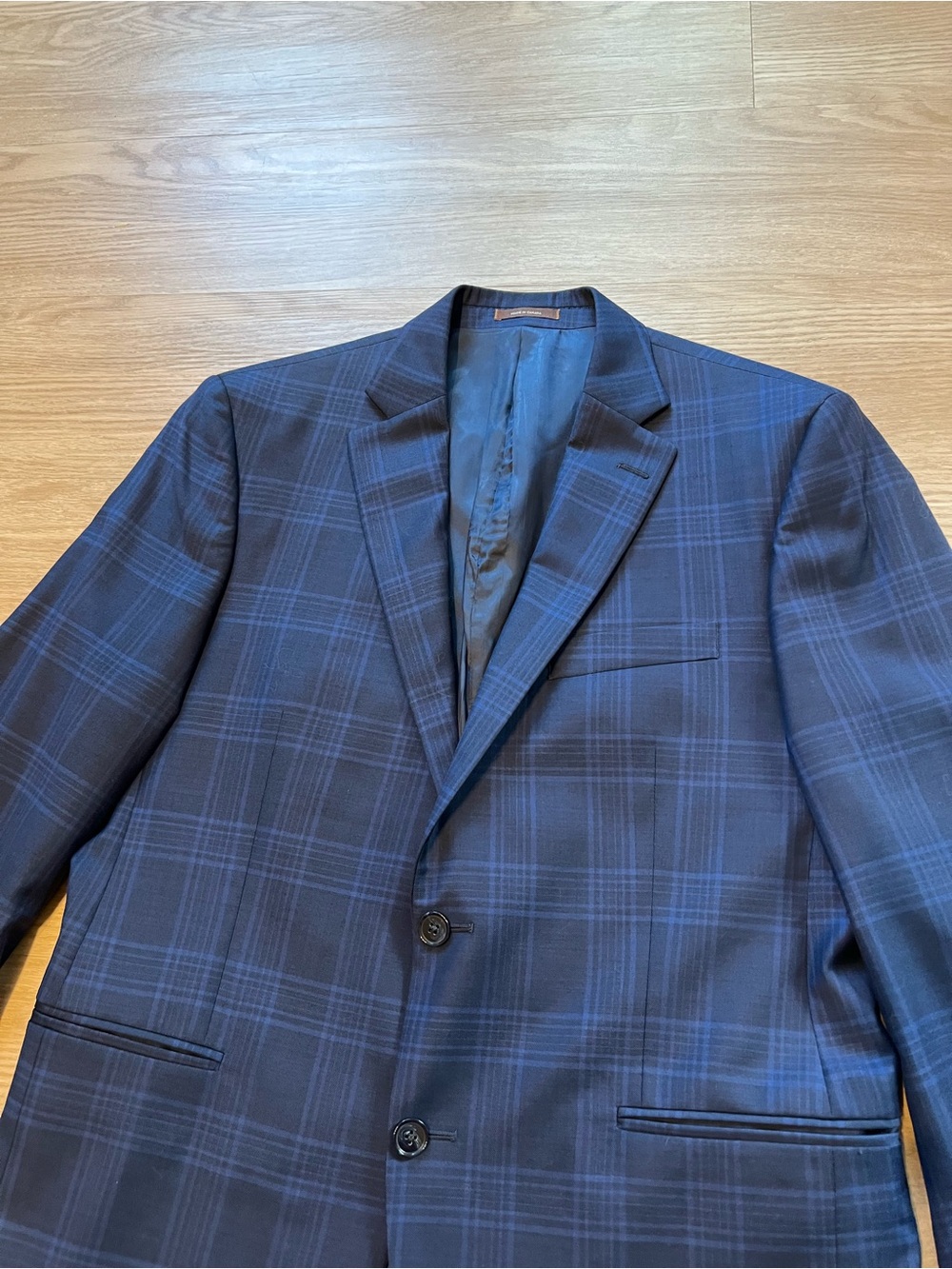 Peter Millar Men’s 40R Sport Coat Blazer Blue Plaid 100% Wool Windowpane Luxury